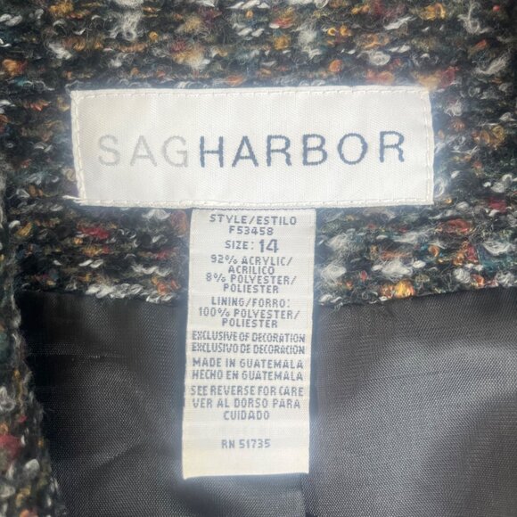 Sag Harbor Tweed Front Zip Jacket Blazer Coat Womens 14 Black Pockets - Picture 8 of 9